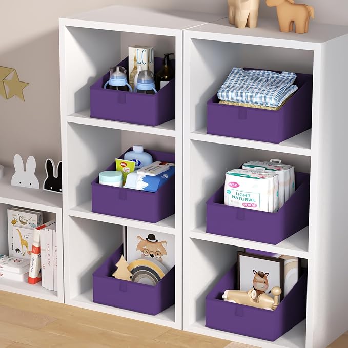 DIMJ Closet Storage Bins 8 Pack - Fabric Trapezoid Closet Organizer Bin, Foldable Storage Baskets for Shelves, Closet Shelf Organizer, Clothing Storage Box for Toys, Books, Towel, Clothes, Purple - Image 4