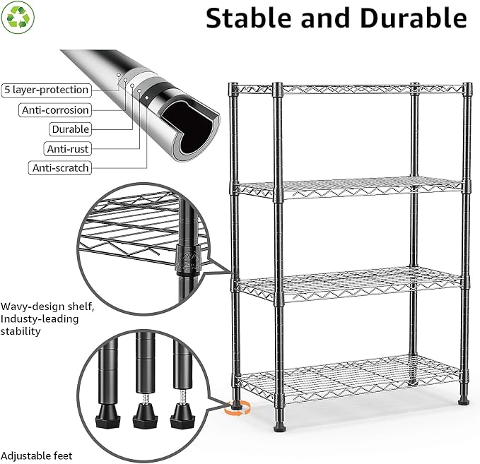 M MZG 1000 lbs Storage Shelving Steel Heavy Duty 4-Tier Utility Shelving Unit Steel Organizer Wire Rack for Home,Kitchen,Office (13.7" D x 29.5" W x 47.2" H) - Image 4