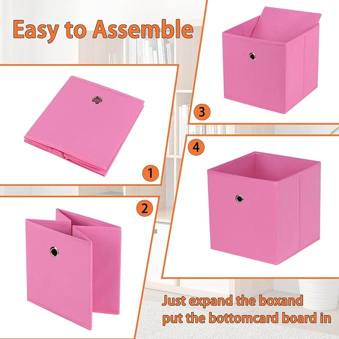 Foldable Storage Cubes Bins ,11 Inch Cloth Storage Cube Fabric Storage Box Cubes Organizer Baskets with Dual Handles for Home Organizer Set of 8 (Pink) - Image 6