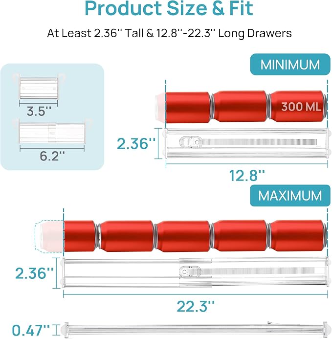 Vtopmart 2.36” Drawer Dividers with Expandable Inserts, 12.8"-22.3" Adjustable Kitchen Drawer Organizer, Clear Plastic Organizer Separator for Flatware, Utensil, Cutlery, 4 Dividers with 6 Inserts - Image 2