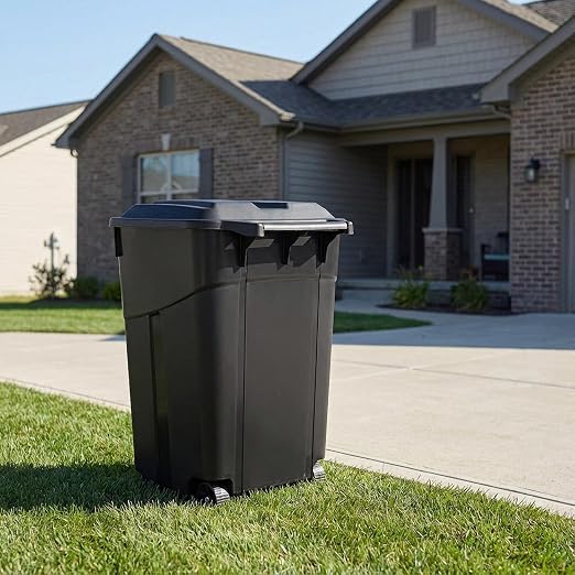 32 Gallon Outdoor Trash Can with Lid, Heavy-Duty Wheeled Garbage Bin for Backyard, Deck or Garage, Black, Can with Attached Snap Lock Lid and Heavy-Duty Handles (32 Gallon) - Image 8