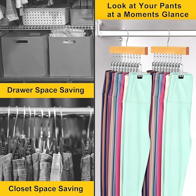 Legging Organizer for Closet, Pants Hangers with Clips Holds 20 Leggings, Jeans, Hats, Shorts, Socks, 360° Rotating Space Saving Hanging Clothes Organizer for Closet Organizers and Storage 2Pcs - Image 6