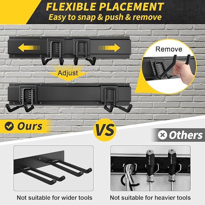 64 Inches Garage Storage, UUP Garage Organization Wall Mount Garden Tool Organizer, 620lbs Adjustable Metal Hooks, Yard Shed Rail Rack, Lawn Tool Holder for Hanging Rake Broom Mop Snowboard, Home Gift - Image 3