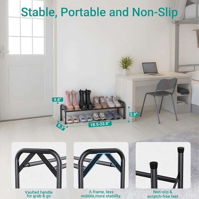 YEASHEIN 1-Tier Expandable Shoe Rack for Closet Floor, Λ-Frame Metal Small Shoe Rack for Entryway, Adjustable Shoe Shelf Organizer, Free Standing Shoe Racks for Front Door Entrance, Garage - Black - Image 4