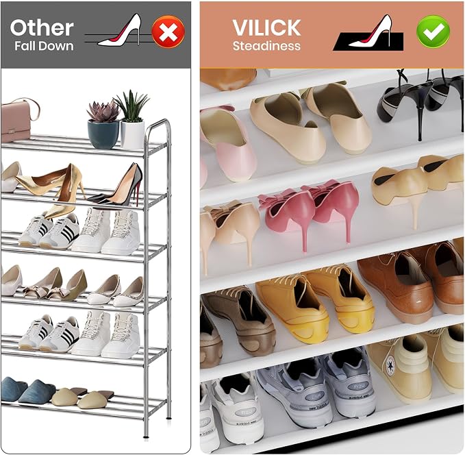 VILICK Shoe Rack for Closet Shoe Organizer Space Saver Storage for 20-25 Pair Shoe Shelf with Hook and Side Pocket Free Standing 5 Tier Shoe Rack Organizer for Entryway,Small Spaces, White - Image 6