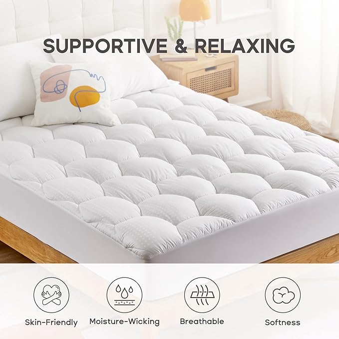 Sonive Full Mattress Protector, Mattress Topper 300TC Cotton Quilted Deep Pocket up 8-21", Fitted Mattress Pad Ultra Soft Protector,Durable & Easy Care White