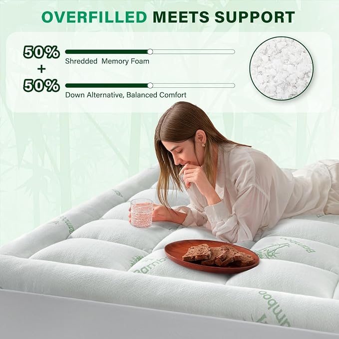Anluoer Memory Foam Mattress Topper Twin for Back Pain, Rayon Derived from Bamboo Pillow Top Mattress Topper for Hot Sleepers,Cooling Mattress Pad with 8-21" Deep Pocket, 39x75 Inches, White