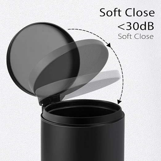 TIPGO 1.2 Gallon Small Black Trash Can, 4.5 Liters Bathroom Garbage Can with lid, Mini Step Trash Bin, Stainless Steel Wastebasket for Bathroom, Bedroom, Office (Matte Black) - Image 2