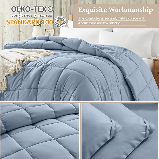 Homelike Moment Twin Comforter Duvet Insert - Blue Down Alternative Bed Comforter Twin Size, Lightweight Bedding Comforters Quilted Soft All Season Blue