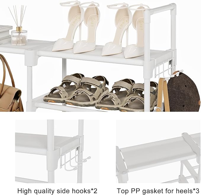 WOWLIVE 9 Tiers Large Shoe Rack White Shoe Rack Organizer for Closet 50-55 Pairs Stackable Heavy Duty Shoe Shelf Shoe Storage with Metal Pipes Plastic Connectors - Image 6