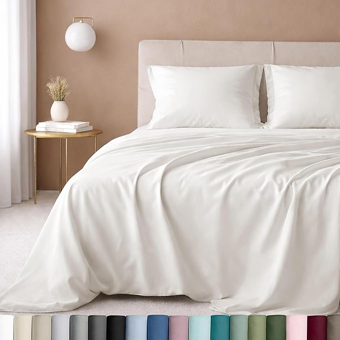 California Design Den California King Sheet Set - 100% Cotton, Luxuriously Soft 600 Thread Count Sateen, Deep Pocket Cal King Sheet Set - True Ivory