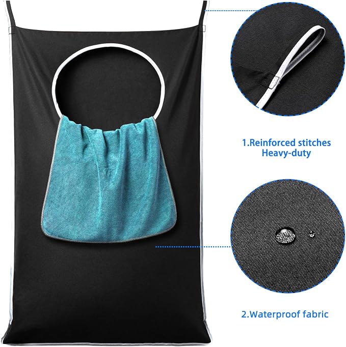 ANSTROUT 2 Pack XL Hanging Laundry Hamper, Extra Large Tear-Resistant Door Organizer with 2 Hook Types, Space-Saving Laundry Bag (36.5" x 22", Black) - Image 4