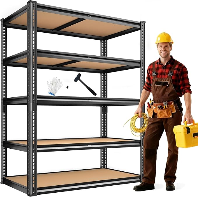 ROOMFAVE 2250LBS Storage Shelves Heavy Duty 5 Tier Garage Storage Shelving, Adjustable Metal Shelving Unit Utility Rack Shelf for Warehouse,Pantry,Closet,Kitchen 72" H x 35.56" W x 16" D, Black,Gift by RoomFave-organizeyourjoy