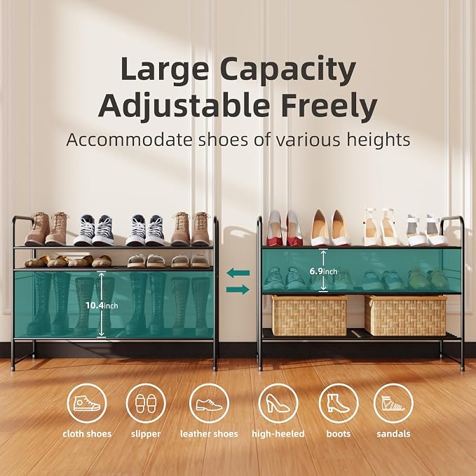 SUFAUY 3-Tier Shoe Rack, Closet Metal 33" Wide Shoe Rack Organizer Heavy Duty, Stackable, Black - Image 6