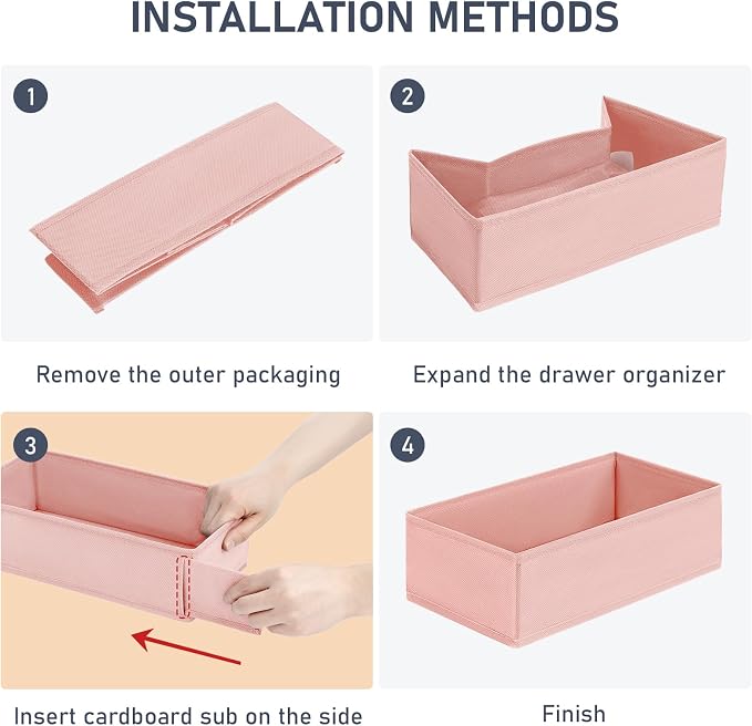 DIMJ Drawer Organizer Clothes - Underwear Organizer Small Sock Organizer Closet Organizers and Storage Box Dresser Drawer Dividers for Baby Clothes,Bra,Socks, Belt, Tie, Set of 12, Pink - Image 2