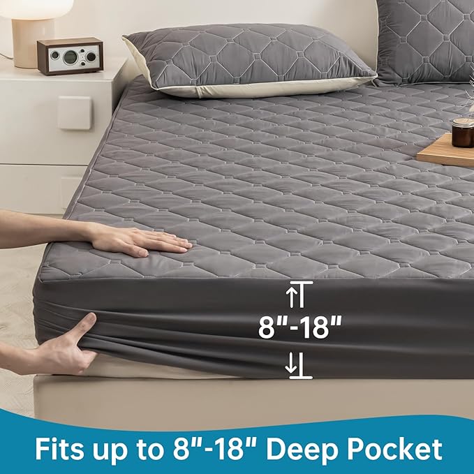 Waterproof Twin Mattress Protector, 18" Deep Pocket Mattress Topper - Lab Tested Leakproof, Oeko-TEX Certified, Breathable & Noiseless, Machine Washable,Fitted Twin Sheets Only (Dark Grey)