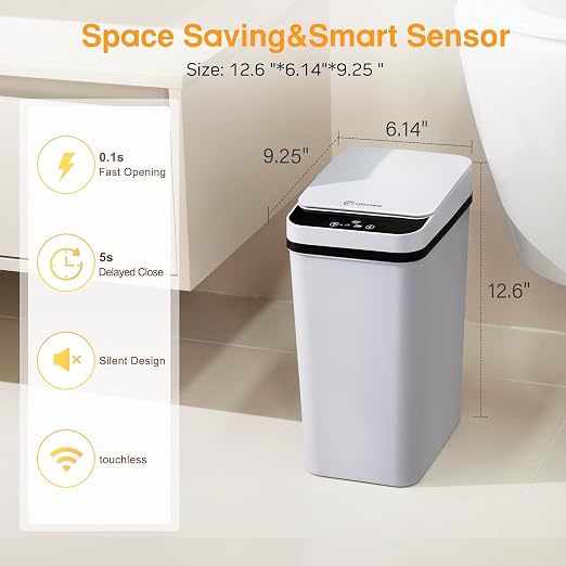 Automatic Bathroom Trash Can Touchless 2.6 Gallon Small Trash Cans with Lid Narrow Garbage Can for Kitchen, Toilet, Bedroom, RV, Living Room - Image 2