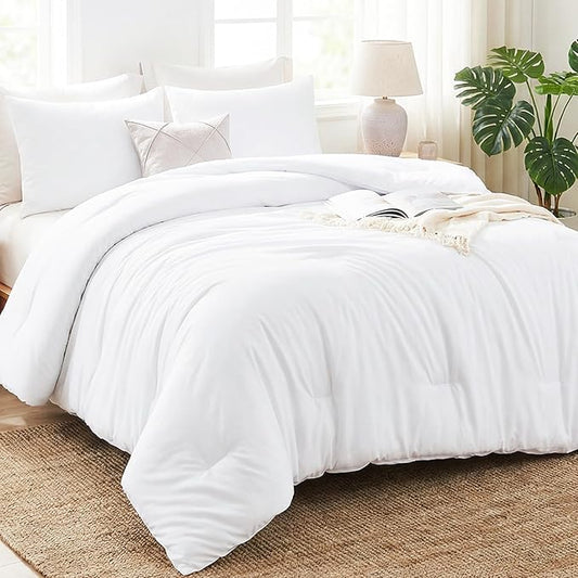 CozyLux Oversized King Comforter Set White, 3 Pieces 120x98 Solid Breathable Quilted Bedding Sets for All Seasons, Luxury Soft Lightweight Bed Set with Down Alternative Comforter and 2 Pillowcases