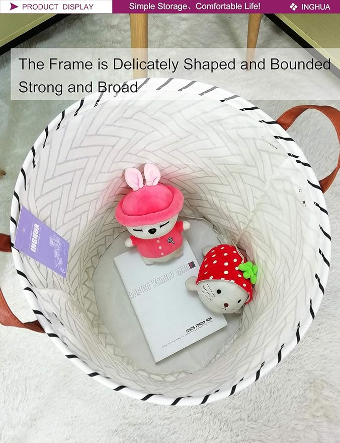 Laundry Hamper Large Canvas Fabric Lightweight Storage Basket/Toy Organizer/Dirty Clothes Collapsible Waterproof for College Dorms, Boys and Girls Bedroom,Bathroom(Weave) - Image 3