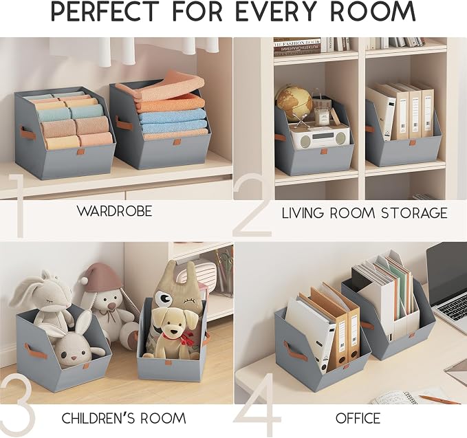 Homsorout Fabric Closet Storage Cubes - 8 Pack Square Storage Bins with Dual Handles for Clothes, Towels, Toys, Cube Storage Organizers for Bedroom, Nursery, Shelves, Closet, Small Spaces, Grey - Image 8
