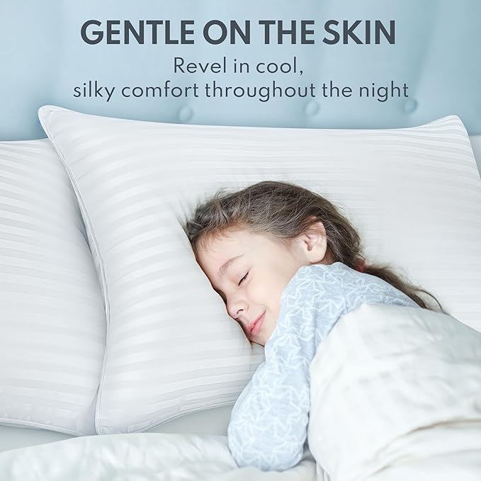 Bed Pillows King Size Set of 2 - Breathable Premium Down Alternative Cooling Pillows for Side, Back, and Stomach Sleepers Hotel Quality Fluffy Soft Microfiber Fill Skin-Friendly