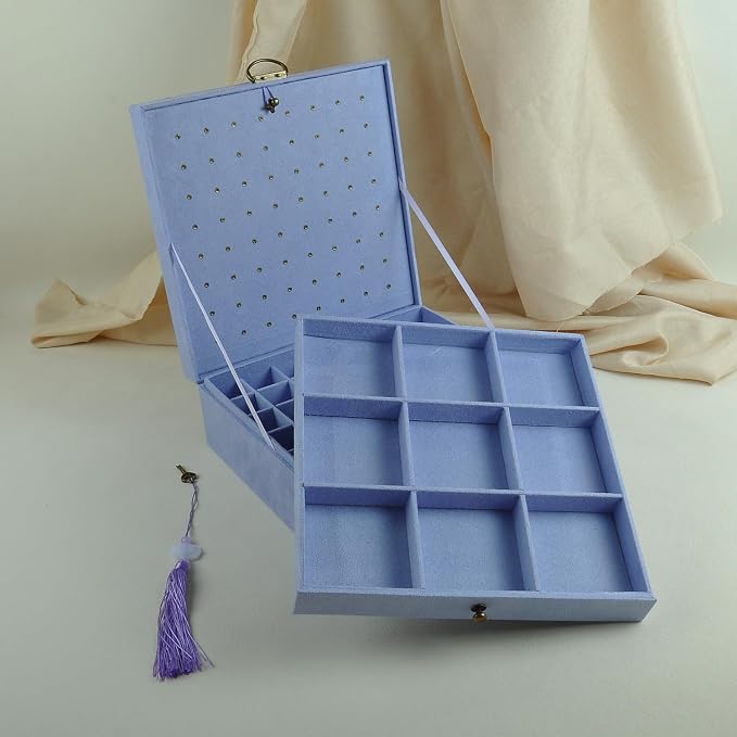 Women Jewelry Box Lockable 3 Layers Large Jewelry Organizer Storage Case for Earrings Necklaces Rings Bracelets,Green Display Jewel Holder (Lavender) - Image 6