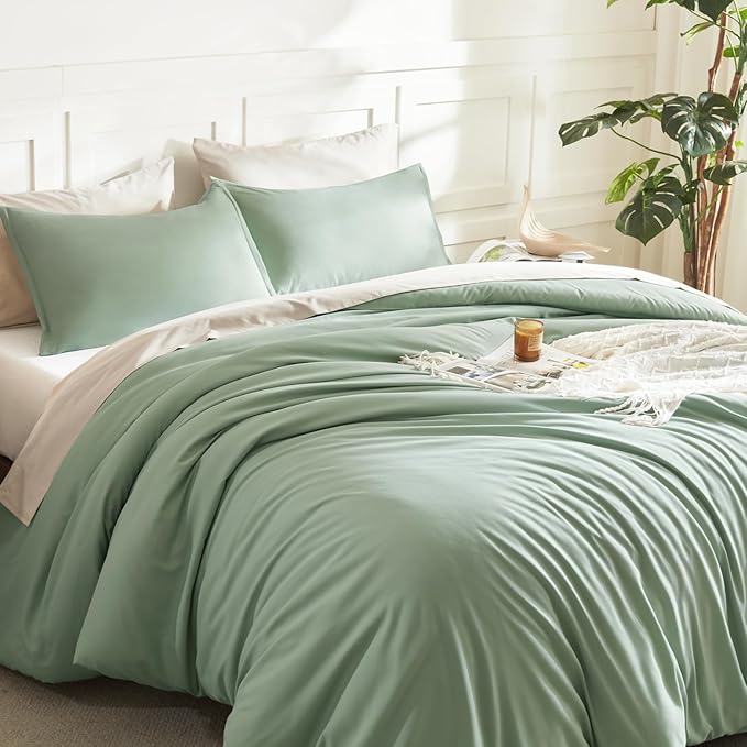 Litanika Comforter Set, Lightweight Solid Bedding Comforter Set, Fluffy Down Alternative Bed Set, Sage Green, King