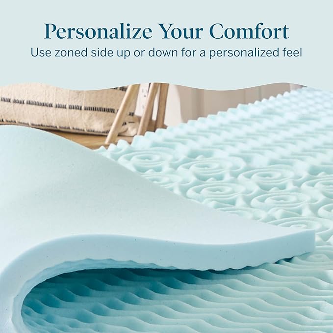 LUCID 2 Inch Gel Memory Foam Mattress Topper, Twin size – 5 Zones – Cooling Gel Infusion – CertiPur Certified Foam