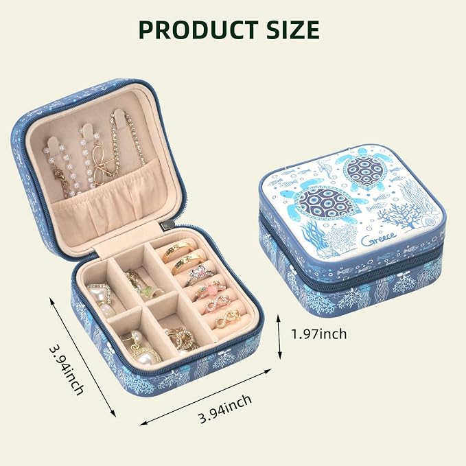 shunmei Mini Travel Jewelry Box,PU Leather Portable Jewelry Organizer Case,Art Accessories Storage Holder Boxes for Earring, Necklace, Rings, Bracelets (Turtle) - Image 3