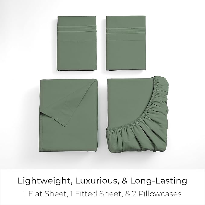 Mellanni California King Sheets Set - 4 PC Iconic Collection Bedding - Hotel Luxury, Extra Soft, Cooling Bed Sheets - Wrinkle, Fade, Stain Resistant (Cal King, Sage)