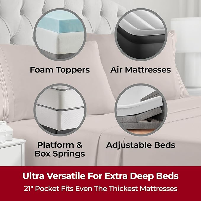 Mellanni Extra Deep Full Sheets - 4 PC Iconic Collection Bedding - Hotel Luxury, Ultra Soft, Cooling Bed Sheets - Wrinkle, Fade, Stain Resistant (Full, Tan)