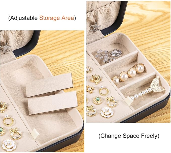 LANDICI Small Jewelry Box for Women Girls, PU Leather Travel Jewelry Case, Portable Jewelry Organizer Storage Holder Display for Ring Earrings Necklace Brooch Men Kids Gift, Dark Blue - Image 4