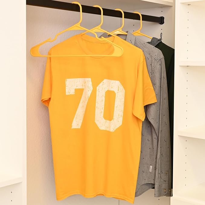 Closetselect Plastic Hangers 50 Pack - Space Saving Clothes Hangers, Made in USA, Durable & Strong Plastic Shirt & Coat Hanger with Notches & Shoulder Grooves, Non-Slip Hangers | Scoreboard Yellow - Image 2