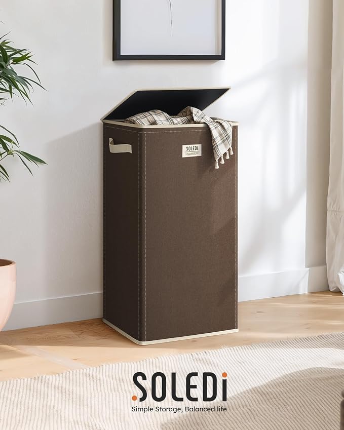 SOLEDI Laundry Hamper with Lid 100L Large & Tall Collapsible Laundry Basket, Clothes Hamper with Bag Removable Easy to Carry, Dirty Hampers for Bedroom, Bathroom, Dorm, College, Chocolate - Image 8