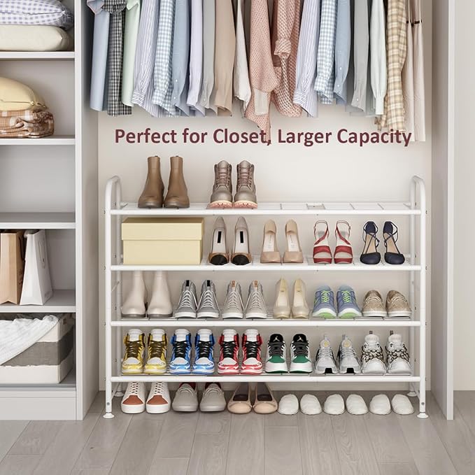 LINZINAR Shoe Rack Long 4 Tier Shoe Storage Organizer Metal Wide Shoe Shelf for Closet Entryway Bedroom 30 Paris Large Capacity, White - Image 2