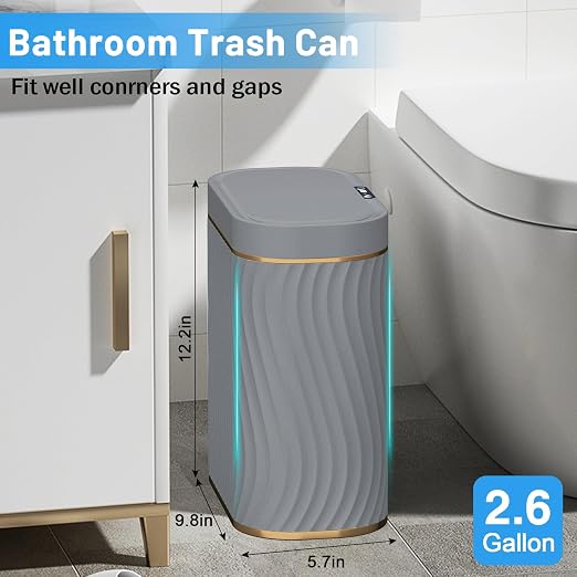 Ogikey Bathroom Small Trash Can with Automatic Touchless Lid, 2.6 Gallon Smart Garbage Can Narrow Waterproof Trash Bin for Bedroom, Office, Living Room - Image 3