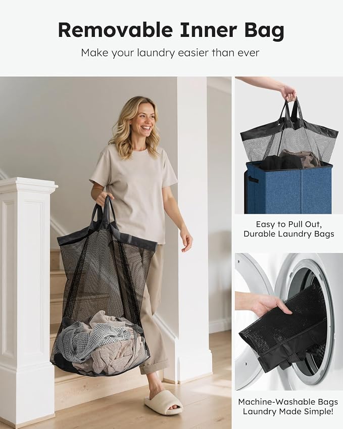 SOLEDI Laundry Hamper with Lid 130L Large & Tall Collapsible Laundry Basket, Clothes Hamper with Bag Removable Easy to Carry, Dirty Hampers for Bedroom, Bathroom, Dorm, College, Blue - Image 4