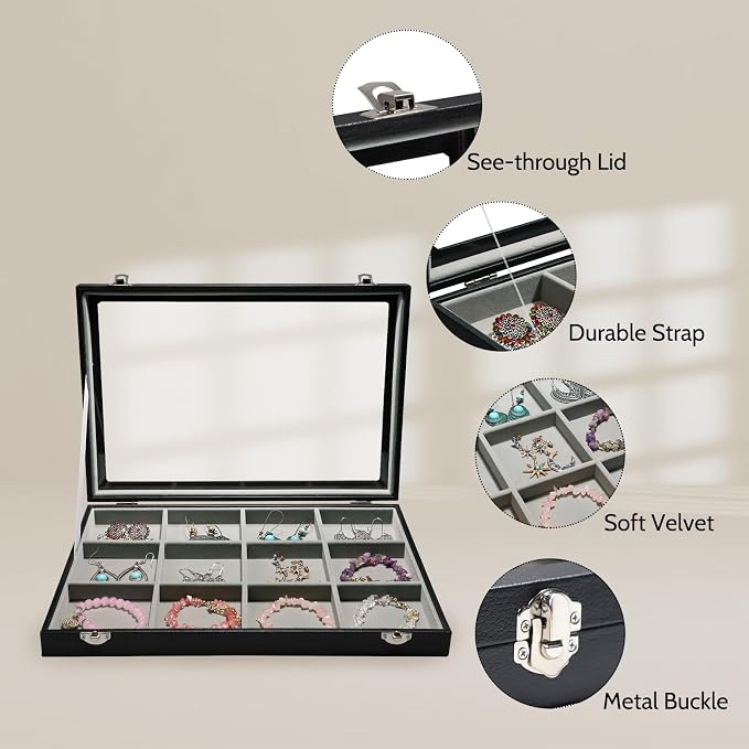 Stratalife Bracelet Holder Jewelry Organizer Jewelry Storage Earring Holder Organizer Jewelry Storage Organizer Bracelets Necklace For Girls Women 12 Grid (Gray Black) - Image 3