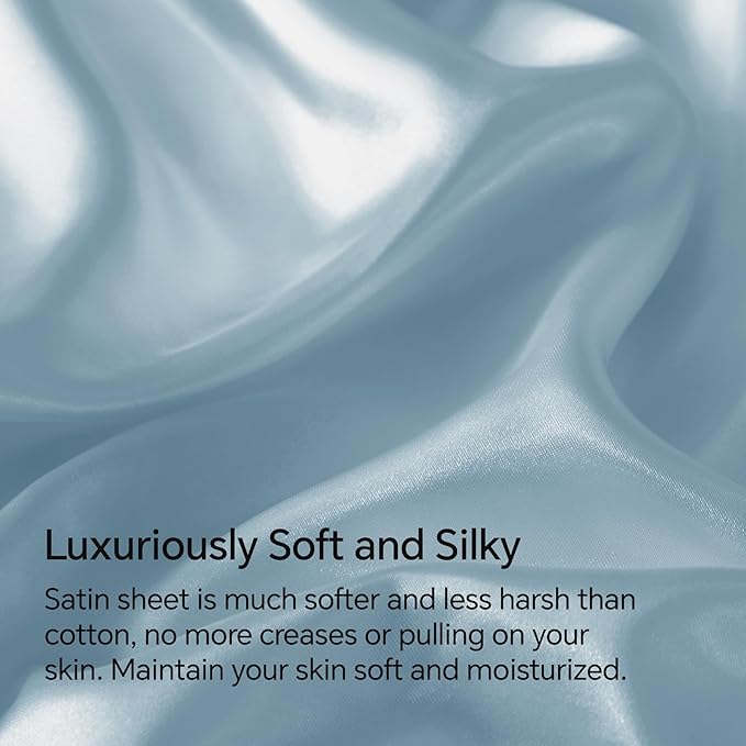 BEDELITE Satin Sheets Twin Size Bed Set, Luxury Soft Light Blue Silky Sheets for Hair and Skin, Similar to Silk Bed Sheets Set 3 Pieces with 1 Deep Pocket Fitted Sheet, 1 Flat Sheet, and 1 Pillowcase