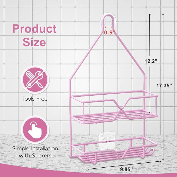 TreeLen Pink Shower Caddy Over Shower Head, Pink Bathroom Accessories, Gift for Girlfriend, Wife, Little Girl - Image 5