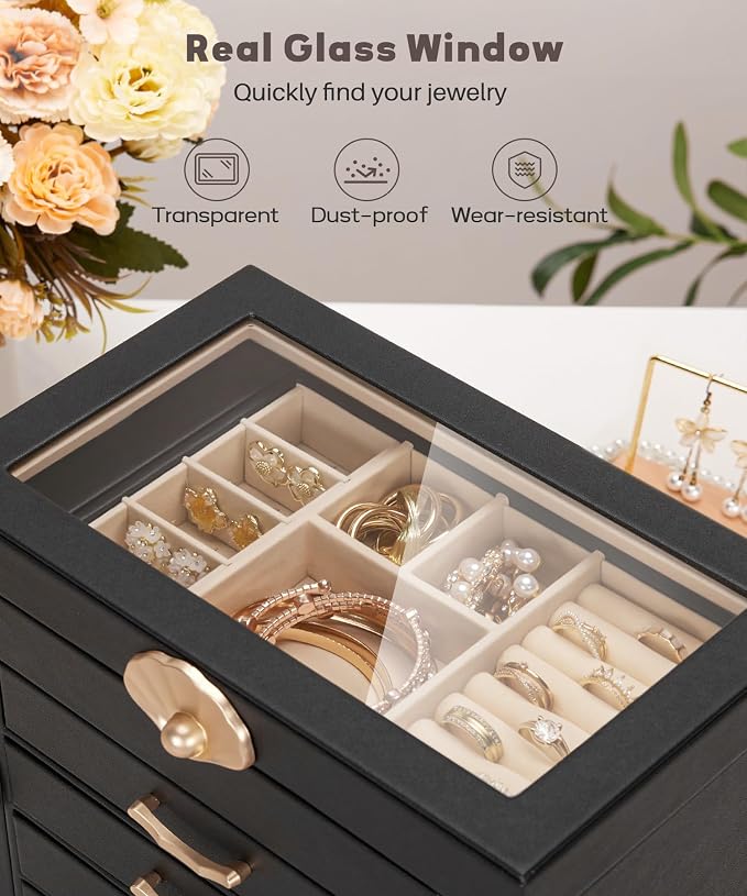 Enthralite Jewelry Box with 4 Drawers: Display Organizer for Earrings Necklaces - Gifts for Girls Women (Black) - Image 9