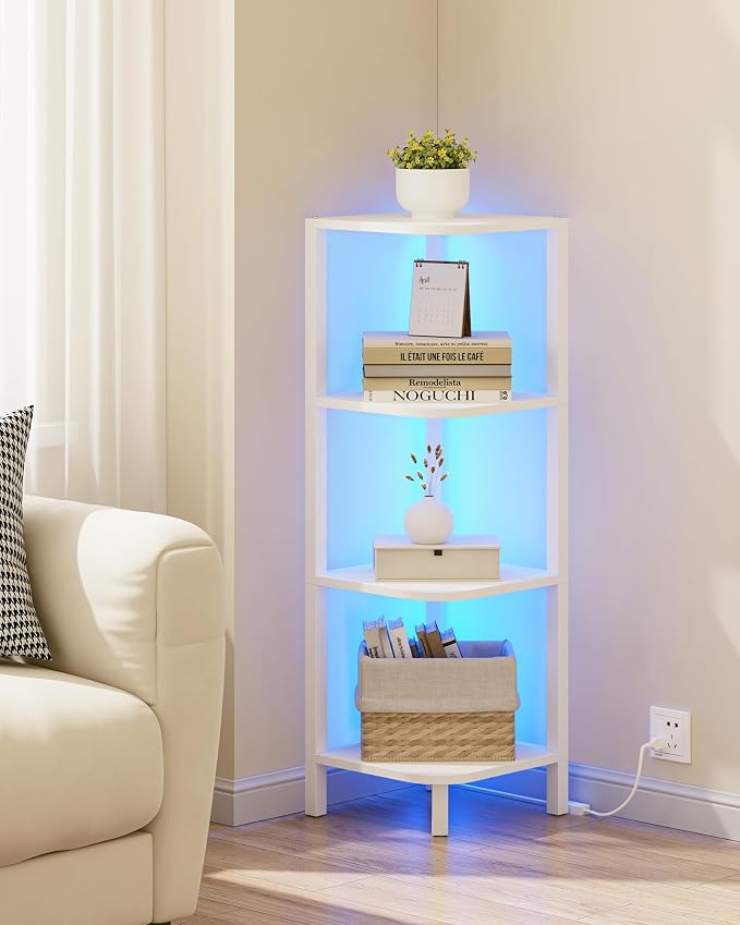TUTOTAK Corner Shelf, 4-Tier Corner Bookshelf for Small Space, Narrow Display Corner Shelf Stand with Storage Rack, for Living Room, Bedroom, White BS08BW004L - Image 5