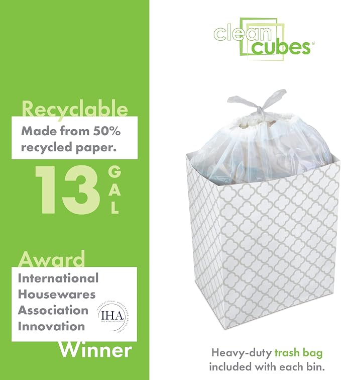 Clean Cubes 13 Gallon Disposable Pop-Up Trash Cans (3-Pack) with Fitted Bags – Foldable Garbage & Recycling Bins for Parties, Events & Kitchen (Trellis, 17" H x 13.5" W x 10" D) - Image 5