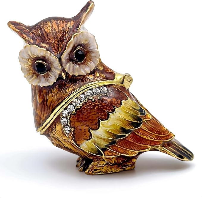 Luxury Owl Brid Hinged Trinket Box with Crystals Collectible Animal Jewelry Box for Rings Earrings,Owl Figurine Home Decor Gifts for Women by JWTAstyleHomeDecorGifts