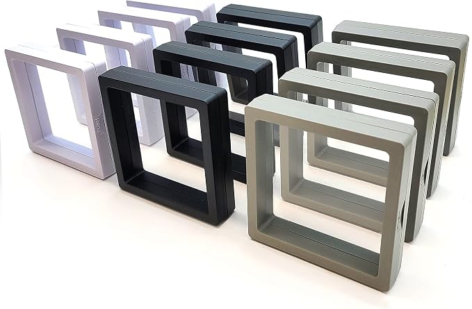 12PCS 3D Floating Frame Display Stand, Jewelry Box, Gift Box, Ornament Organizer, Small Travel Jewelry Box, PE Film Anti-Oxidation, Suspended Display Box Stackable (3.54*3.54，Type 1) by Unknown