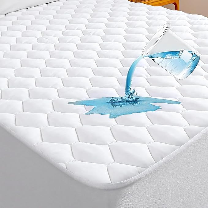 California King Breathable Mattress Protector,100% Waterproof Mattress Protector Polyester Bed Cover Noiseless Mattress Pad Cover with 6''-18'' Deep Pocket for Bedroom Home