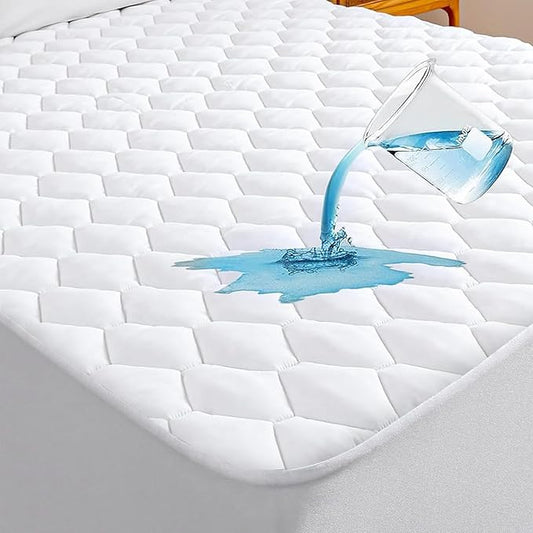 California King Breathable Mattress Protector,100% Waterproof Mattress Protector Polyester Bed Cover Noiseless Mattress Pad Cover with 6''-18'' Deep Pocket for Bedroom Home