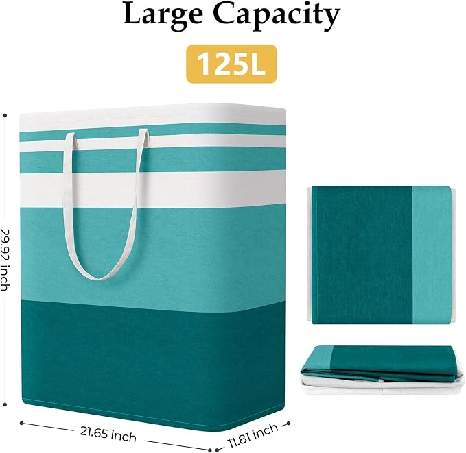 StorageRight Large Collapsible Laundry Basket Hamper with Easy Carry Handles，Freestanding Clothes Hampers for Laundry, Bedroom, Dorm, Towels, Toys, 125L, Green - Image 2