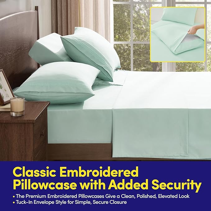 Split Head King Sheets Set for Adjustable Beds 4 Piece Flex Top Bed Sheets – Deep Pocket Split Top Fitted Sheet with Built-in Corner Straps, Luxury Soft Cooling Bedding, Wrinkle Resistant, Mint