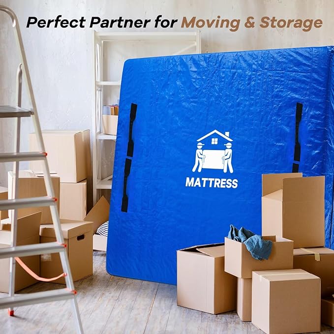Mattress Bags for Moving, BETU Mattress Protector Waterproof Mattress Cover Full Size Storage Bags with 8 Heavy-Duty Handles and Zipper for Bed Extra Thick Large Reusable (77"x57"x15" Blue)